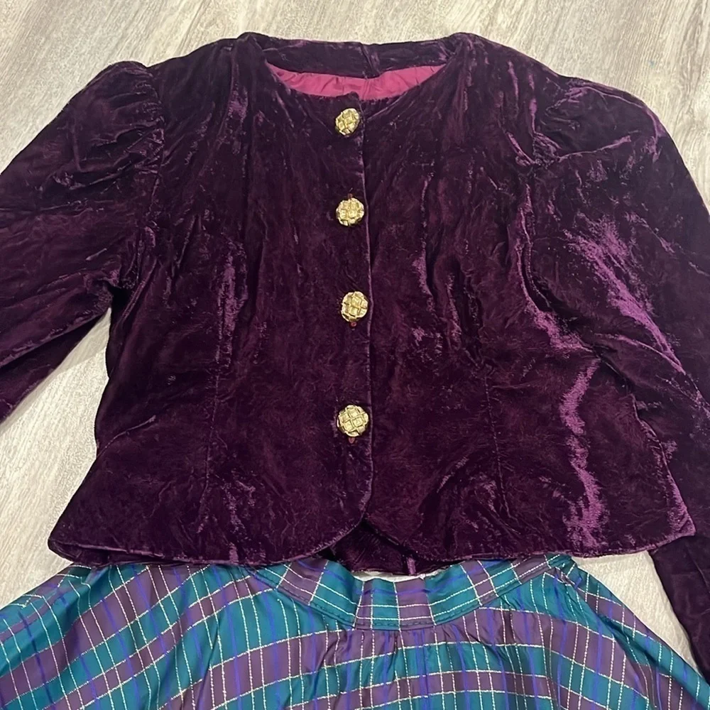Handmade Vintage Holiday outfit 10/12 velvet cardigan and plaid skirt
